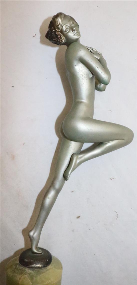 An Austrian Art Deco cold painted bronze figure of a nude dancer, 13.5in.